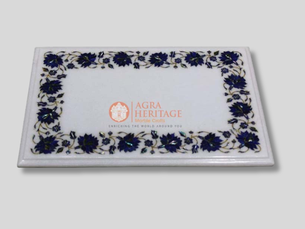 White Marble Top Counter Table lapis Inlay Floral Art